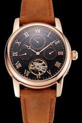 PP Grand Complications Tourbillon 18K Rose Gold Case Black Dial Roman Marker Watch