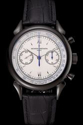 Swiss VC Traditionnelle Chronograph Ion-plated Case Two Sub-dials Blue Second Hands Stick Roman Marker Tachometer Scale Watch