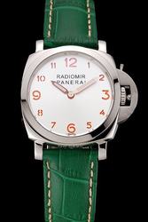 Panerai Radiomir White Dial Green Leather Strap Fashion Female Quartz Watch PN119