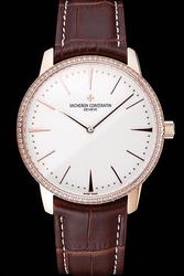 Vacheron Constantin Patrimony Grand Taille Thin Diamonds Bezel White Dial Rose Gold Scale&Hands Auto Watch