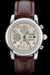 Montblanc 4810 Chronograph Automatic 114855 Silver Patterned Dial Brown Leather Strap Watch
