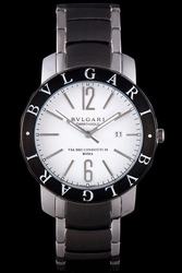 Bvlgari Bvlgari 41mm White Dial Black Ion-plated Bezel Two Tone Steel Bracelet Watch For Business Men