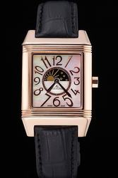 Jaeger le Coultre Reverso Squadro Lady Black Leather Strap Pearl Dial 41966  Replica Watch