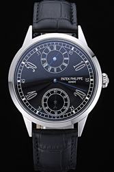 Duplicate Patek Philippe Complications Black Dial Arabic Track Marker Blue Hands Watch