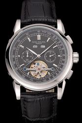 Fake Patek Philippe Grand Complications Black Face Stick Track Marker Tourbillon Watch