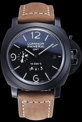 Panerai PAM00533 Luminor Khaki Leather Strap Male Black GMT Date Clone Watch PN132