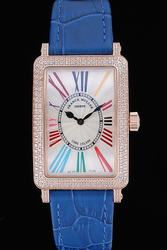 Franck Muller Long Island Colorful Roman Numbers Royal Blue Strap Diamonds Watch Replica
