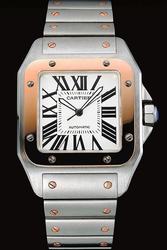 Fake Cartier Swiss W20011C4 Santos Watch SKDT003 Silver Case Rose Gold Bezel