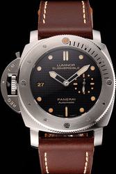 Panerai Luminor Submersible PAM00569 Black Dial Brown Leather Strap Mens SS Swiss Watch PN158