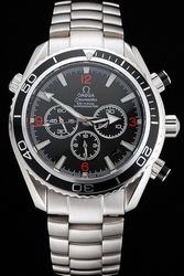 Replica Omega Seamaster Planet Ocean Black Unidirectional Rotating Bezel Black Face Arabic/Stick Scale Three Sub-dials Luminous Hands Watch 2210.51.00