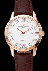 Rep Vacheron Constantin Patrimony 39mm Rose Gold Double Bezel White Dial California Marker Men Quartz Watch