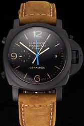Swiss ETA Panerai Luminor 1950 PAM00580 Black Dial Ceramic Case Brown Leather Strap 44MM Men Watch