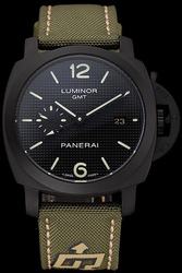 Panerai Luminor 1950 PAM00525 3 Days GMT Black Dial & Case Green Leather Strap Watch