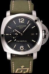 Panerai Luminor 1950 PAM00535 3 Days GMT Automatic Green Bracelet Black Dial Stainless Steel Watch