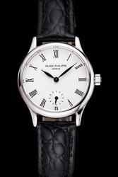 Women Patek Philippe Calatrava White Dial Roman Marker Silver Case Rep Quartz Watch