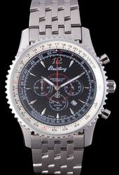 Swiss Breitling Navitimer Black Dial Seriated Shape Bezel Stainless Steel Watch