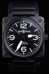 Bell And Ross BR 01-92 CARBON Fait Mair Waterproof Square Case Leather Strap Black Watch Knockoff