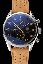 Tag Heuer Carrera SpaceX Black Dial Arabic Marker Light Brown Perforated Strap Watch