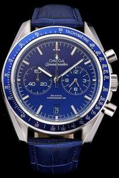 Men Omega Speedmaster Blue Tachymetre Bezel Blue Dial Luminous Marker/Pointer Two Sub-dials Blue Strap Quartz Watch 304.33.44.52.03.001