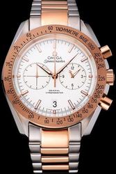Duplicated Omega Speedmaster Rose Gold Tachymetre Bezel White Dial Luminous Scale Alpha Pointer Two-tone Steel Bracelet Watch 331.20.42.51.02.001