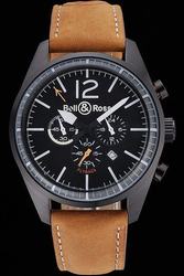 Bell Ross BR 126 Round Black Watch Brown Suede Leather Strap Father's Day Gift