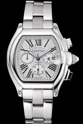 Sports Cartier Roadster White Gold   chronograph Ref  W62019X6 Watch KDT173 SS Bracelet