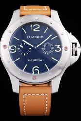 Panerai Luminor 8 Giorni Brevetiato SS Blue Face Brown Leather Band Men's Watch