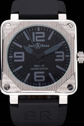 Bell and Ross Textured Black Dial And Silver Bezel Black Rubber Strap Watch Replica Vintage