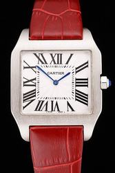 Cartier Santos 44mm Red Leather Strap Casual Watch Copy KDT020  Quartz Movement