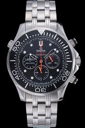 Omega Seamaster Emirates Team Chronometer Ceramic Unidirectional Rotating Diver Bezel Dots Scale Orange Second Hand Three Sub-dials Watch