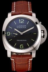 Panerai Luminor 1950 3 Days GMT Automatic Acciaio PAM00320 Black Dial Brown Strap 44MM Watch
