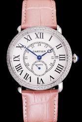 Cartier Blue Hands 24 Hours Faux Girls Engagement Jewelry Ronde Watch KDT082 Pink Strap