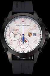 Porsche Indicator Black Design Timepiece With White Textured Dial Gold Bordered Embossed Markers