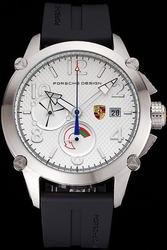Porsche Design Chrono White Dial S/Steel Bezel Black Rubber Strap Timepiece Driver's Selection