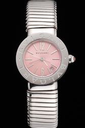 Bvlgari Bvlgari Rose Pink Dial SS Tubogas Bangle Designer Watch Chic Accessory For Teacher Or Lawyer