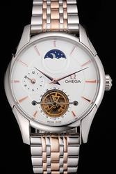 Omega De Ville Tourbillon Moonphase Stainless Steel Case Rose Gold Scale/Hand Hour Sub-dial Two-tone Steel Bracelet Men Watch