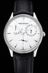 Jaeger-LeCoultre Master Reserve de Marche White Dial Ultra-thin Diamonds Bezel Arrow/Dot Scale Dauphine Hand Date Watch