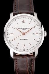 Swiss Made Baume & Mercier Classima MOA08686 White Dial Brown Leather Strap Watch Replica