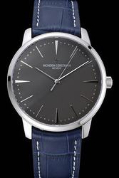 Vacheron Constantin Patrimony Ultra-thin Case Black Dial Dots Stick Trilateral Scale Blue Strap Men Auto Watch