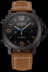 Panerai Luminor 1950 3 Days Chrono Flyback Black Dial Black Case Brown Leather Strap Replica On Line