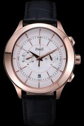 Piaget Gouverneur Chronograph Rose Gold Case White Guilloche Dial Stick/Arabic Scale Two Sub-dials Quartz Rep Watch G0A37112