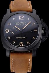Panerai Luminor Marina 1950 Automatic Ceramica Black Dial Brown Leather Strap 44MM Watch PAM00441