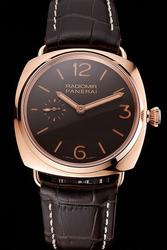 Swiss ETA Panerai Radiomir Oro Rosso Rose Gold Case Brown Dial & Leather Strap Watch