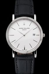 Swiss Patek Philippe Calatrava Silver Ribbed Bezel Stick Scale 40mm Fake Watch