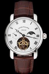 Patek Philippe Complications Tourbillon Moonphase White Dial Roman Marker Auto Watch