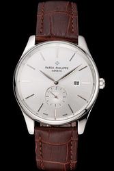 Patek Philippe Geneve Calatrava Silver Case&Dial Stick Scale Date Rep Watch