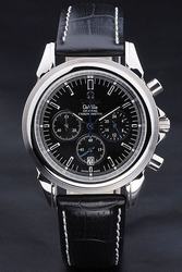 Imitated Omega De Ville Co-Axial Silver Case Black Dial&Strap Stick Marker Three Sub-dials Luminous Pointer Quartz Watch