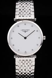 La Grande Classique De Longines White Dial Diamonds Marker Stainless Steel Bracelet