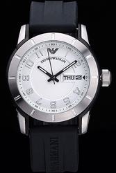 Emporio Armani Classic White Sunbeam Dial Black Rubber Strap Day Date Watch Simple Fashion