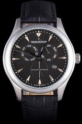 Replica Jaeger-LeCoultre Master Rotund Case Black Frosted Dial Arrow/Dot Scale Dauphine Hand Calendar Men's Watch
